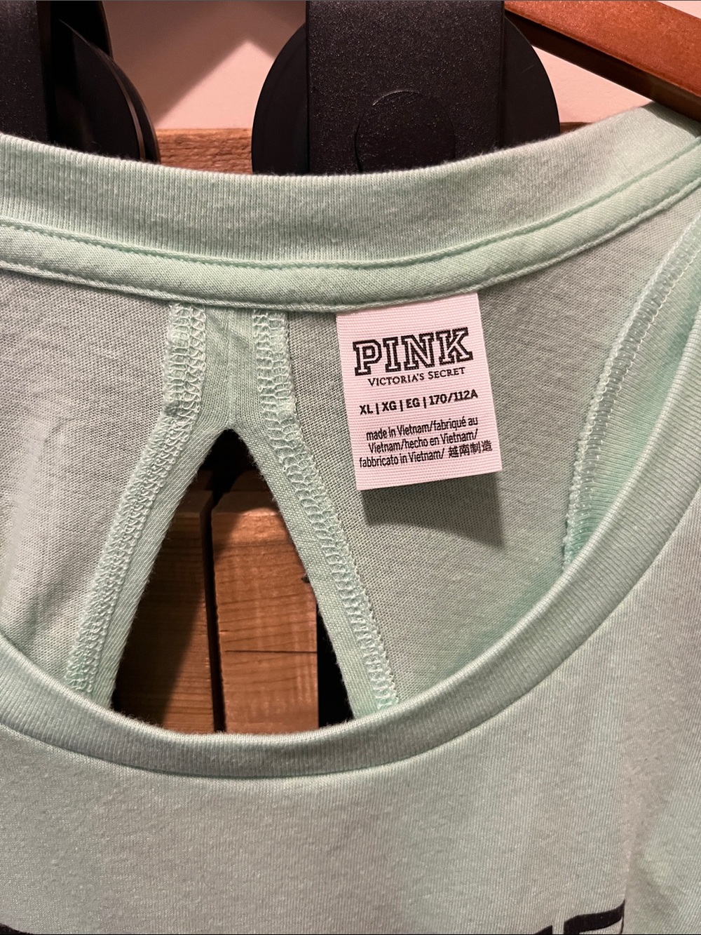 PINK Victoria's Secret Mint Green Racerback Tank with Black Logo - Picture 2 of 8